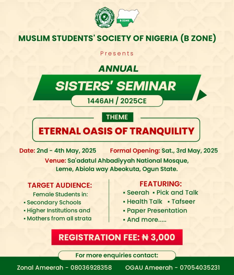 1446AH/2025CE ANNUAL SISTERS' SEMINAR (CASH PAYMENT)